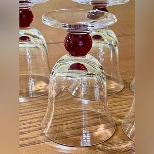 Set of Seven Tulip Shaped Apertif-Cordial Glasses with Red Ball Stems 2 …